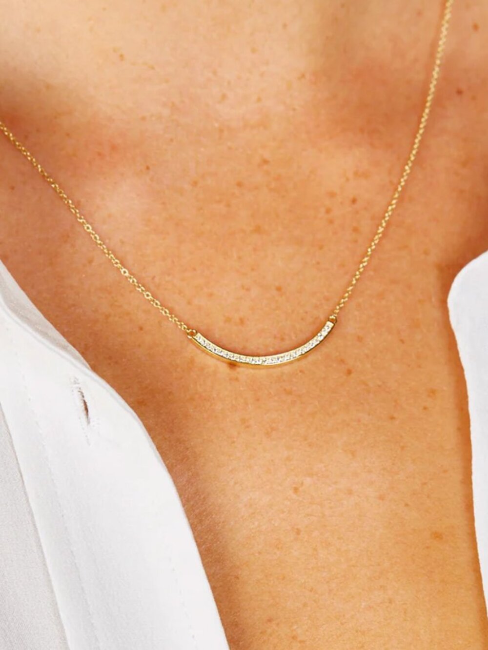 Jennifer Meyer 18K Diamond Curved Stick Necklace 16" Barneys